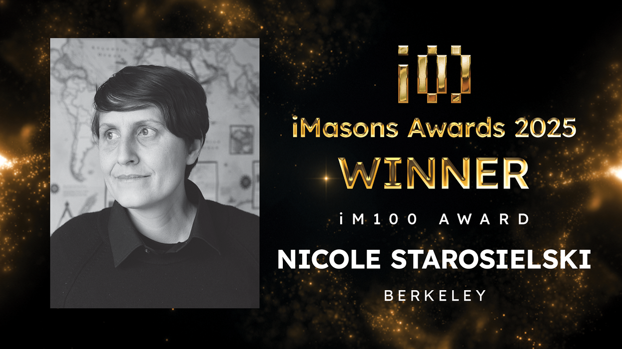 Image of Professor Nicole Starosielski with text declaring her the winner of the iMasons im100 Award for 2025.