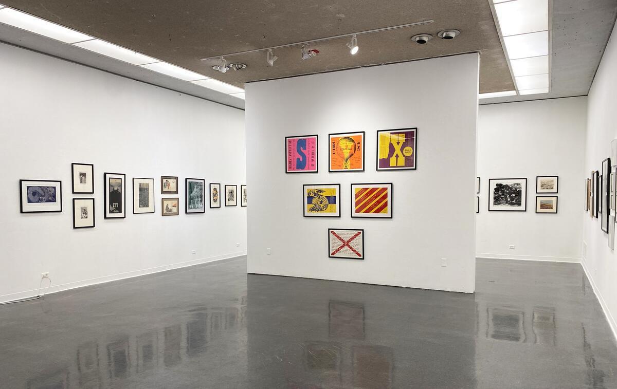 Image: Worth Ryder Gallery, an exhibit space in the Anthropology building at UC Berkeley, is shown with multiple visual arts pieces displayed on blank white walls